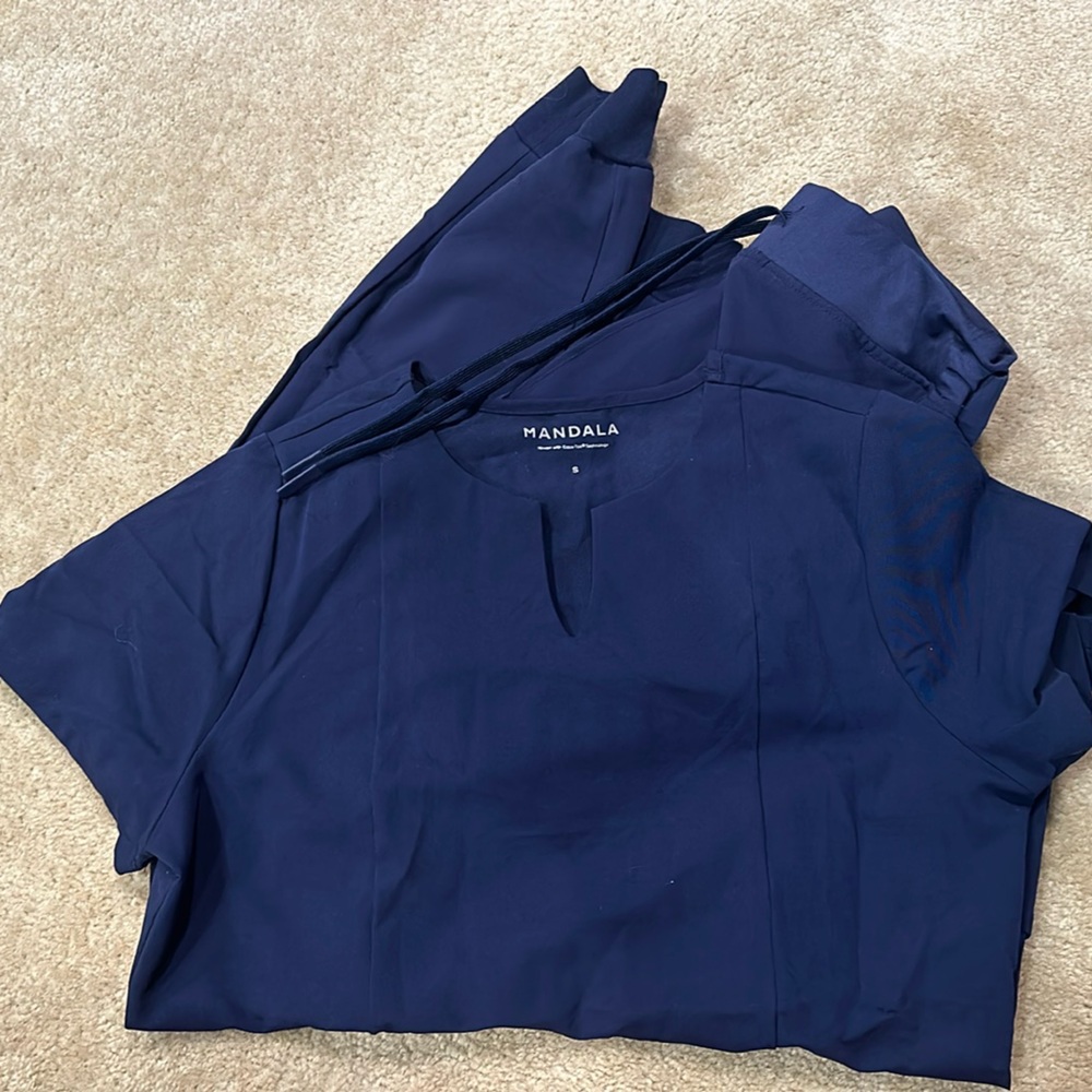 Mandala Navy Scrub set. 2 pocket top. Jogger bottom